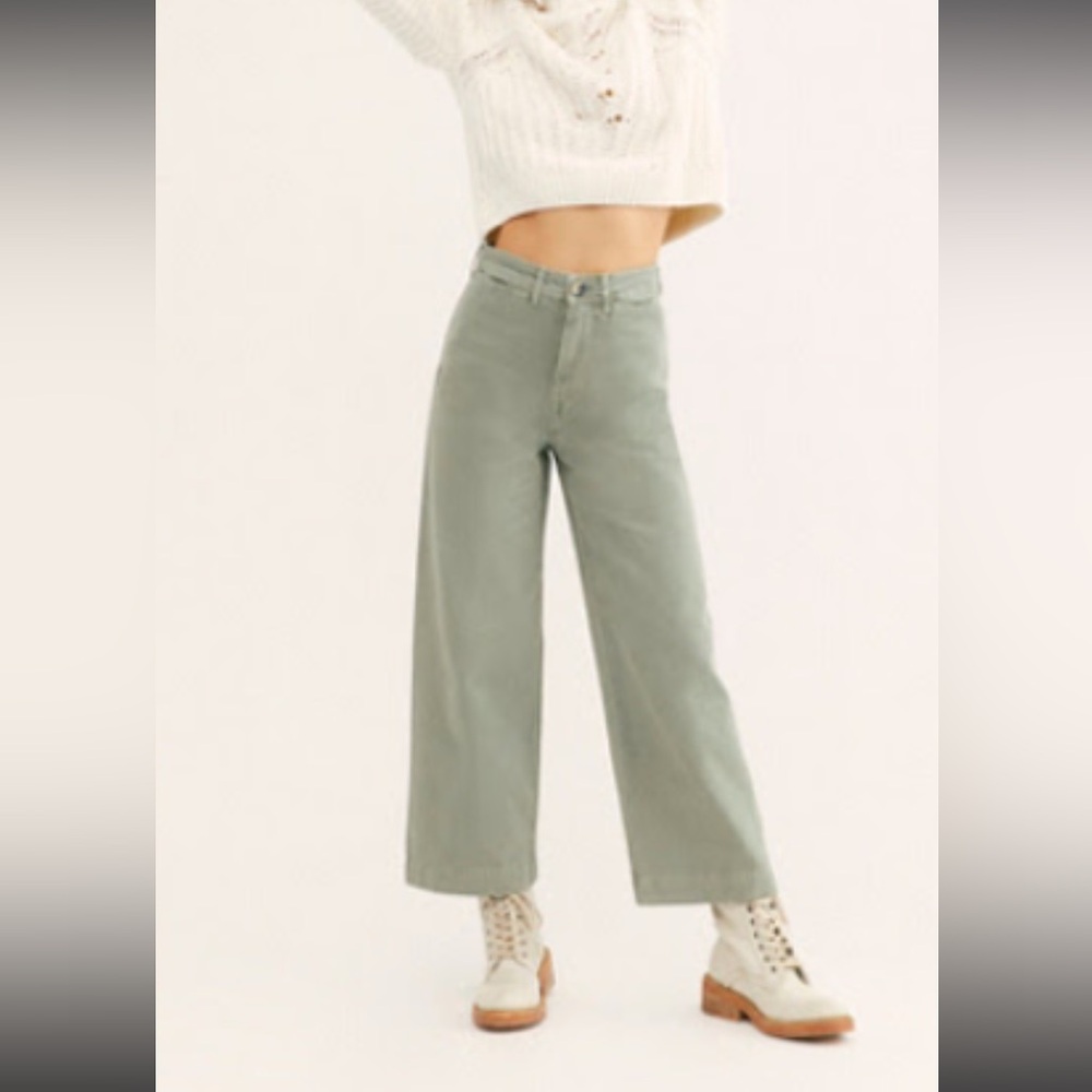 100% cotton Free People “Billie Pants” High waisted wide leg teal pants